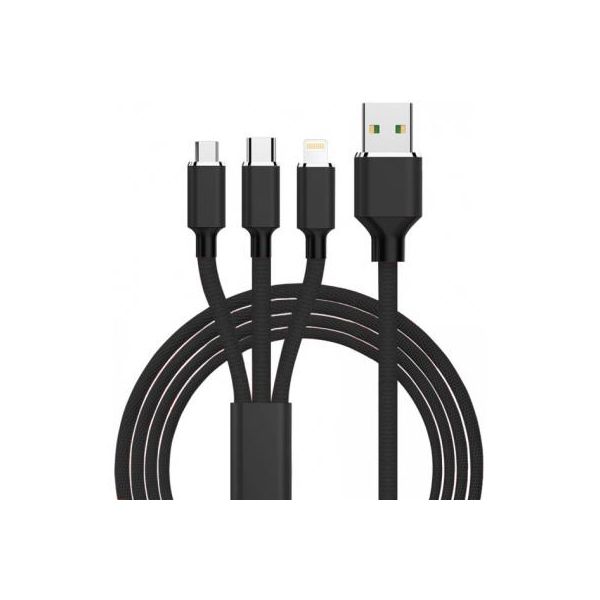 Дата кабель USB 2.0 AM to Lightning + Micro 5P + Type-C 1.2m black XoKo (SC-330-BK)