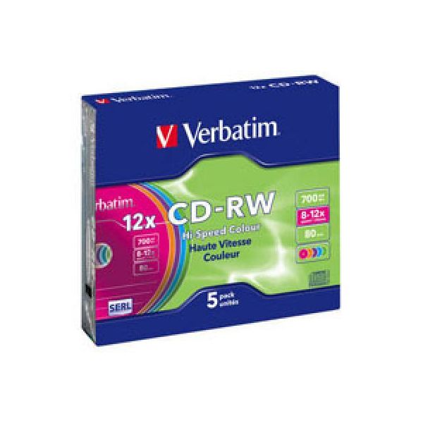Диск CD Verbatim 700Mb 12X SlimBox 5шт Color (43167)