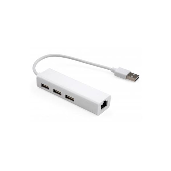 Концентратор Vinga 3xUSB2.0 + RJ45 100Mbps (VCP2H3USB2LANWH)