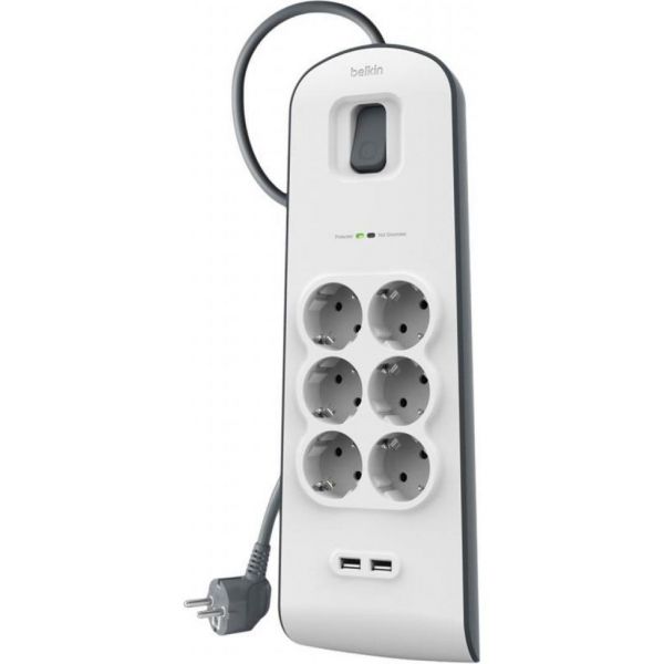 Мережевий фільтр живлення Belkin Superior SurgeMaster 2м, 6 роз, 2xUSB (BSV604VF2M)