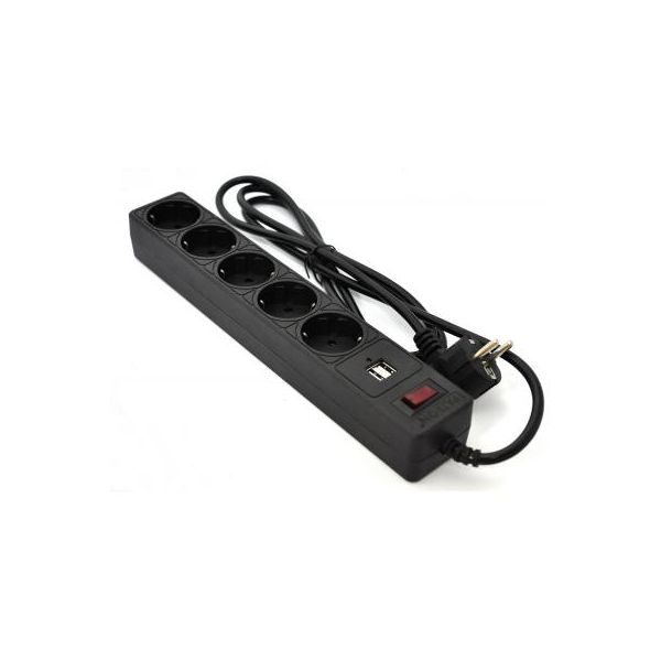 Мережевий фільтр живлення Patron 1.8m (SP-52) + 2 USB 2.0, 2.1A , 5 роз. BLACK (EXT-PN-SP-52-USB)