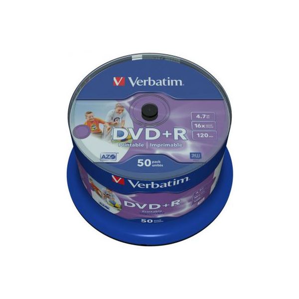 Диск DVD Verbatim 4.7Gb 16X CakeBox 50штWidePrintable (43512)