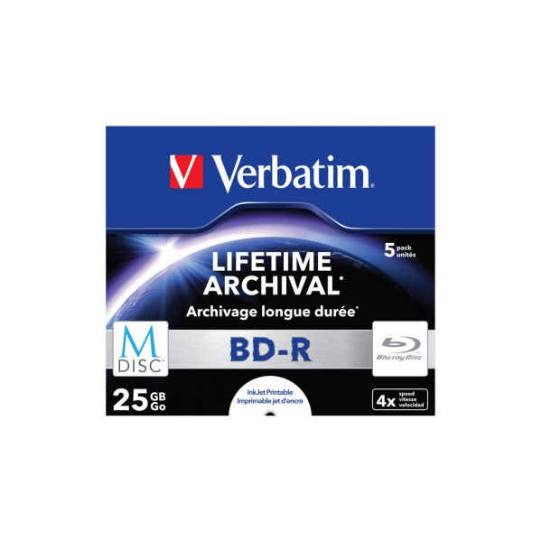 Диск BD Verbatim DL 25Gb 4x Jewel Case 5шт M-Disc Archival Media (43823)