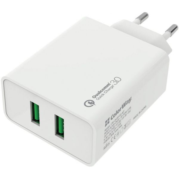 Зарядний пристрій Colorway 2USB Quick Charge 3.0 (36W) (CW-CHS017Q-WT)