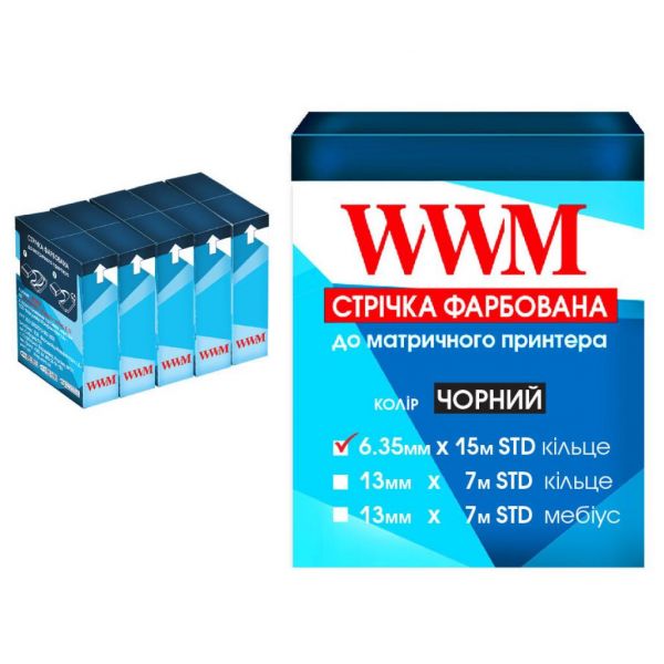 Стрічка до принтерів 6.35мм х 15м STD к. Black*5шт WWM (R6.15S5)