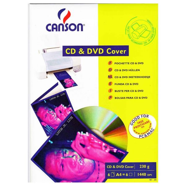 Папір Canson для CD/ DVD, конверт, 230г, A4, 6ст (872853)