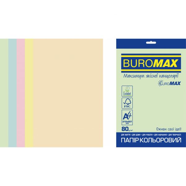 Папір Buromax А4, 80g, PASTEL, 5colors, 20sh EUROMAX (BM.2721220E-99)