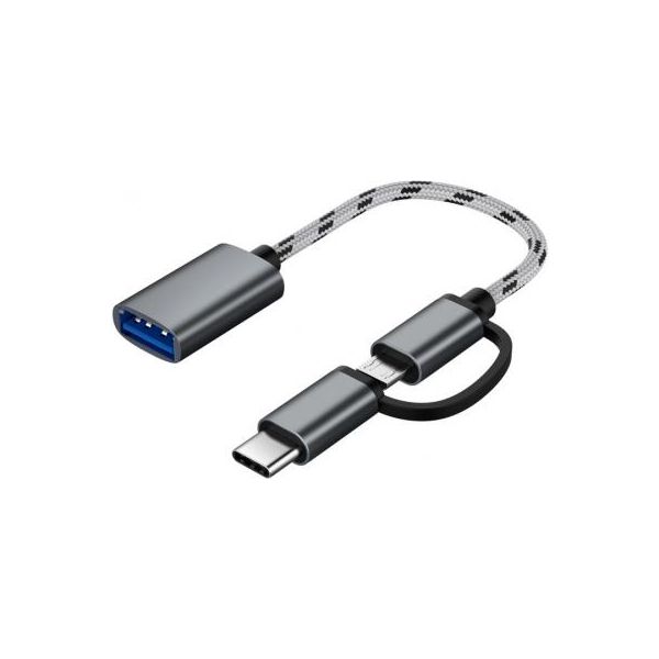 Дата кабель OTG USB 2.0 AF to Micro 5P + Type-C grey XoKo (AC-150-SPGR)