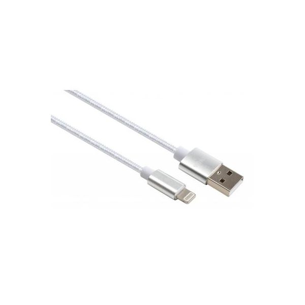 Дата кабель USB 2.0 AM to Lightning 1m nylon silver Vinga (VCPDCLNB1S)