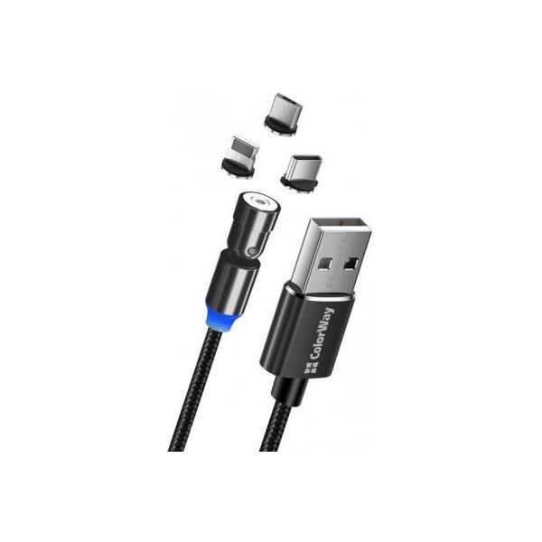 Дата кабель USB 2.0 AM to Lightning + Micro 5P + Type-C 1.0m Magnetic Ro Colorway (CW-CBUU037-BK)