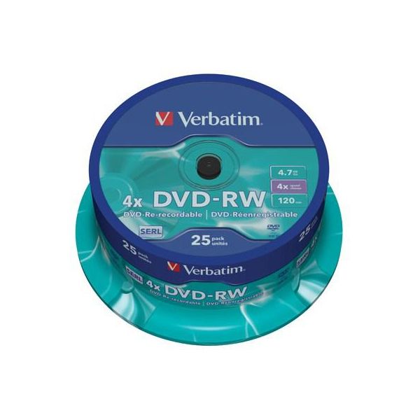 Диск DVD Verbatim 4.7Gb 4x CakeBox 25 шт silver (43639)