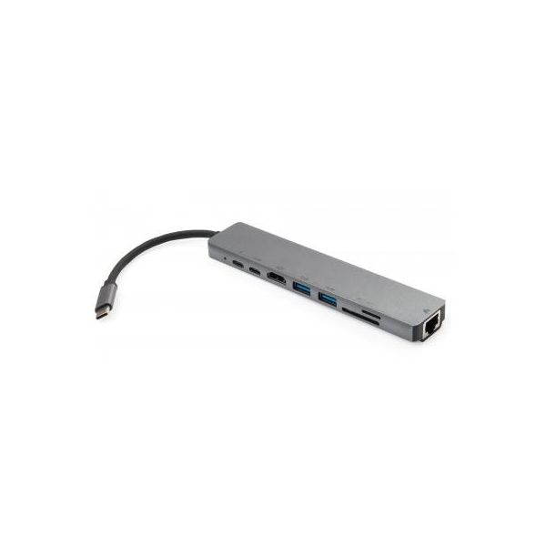 Концентратор Vinga Type-C to 4K HDMI+2*USB3.0+GigabitLAN+SD+2*PD aluminium (VCPATC2U3CRLNHIPDGR)