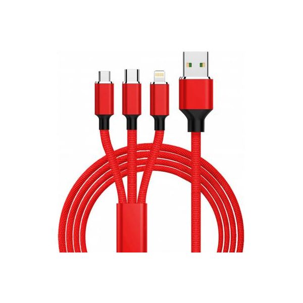 Дата кабель USB 2.0 AM to Lightning + Micro 5P + Type-C 1.2m red XoKo (SC-330-RD)