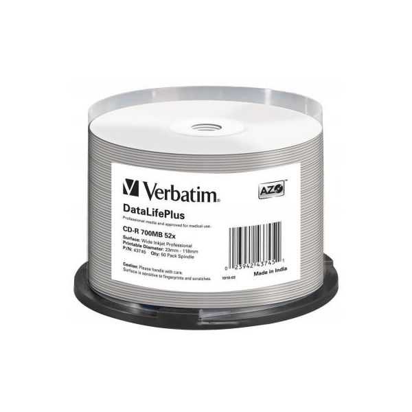 Диск CD Verbatim 700Mb 52x Cake box Printable (43745)