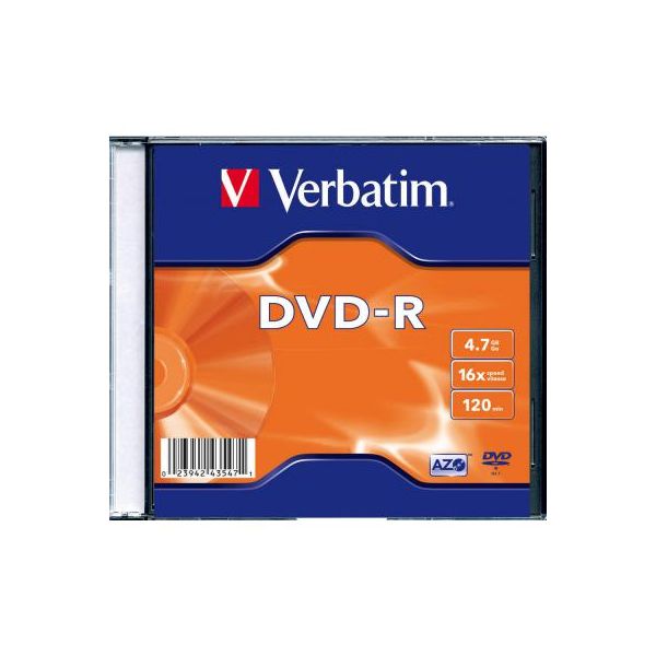 Диск DVD Verbatim 4.7Gb 16X SlimBox 1шт MatteSilv AZO (43547-1disk)