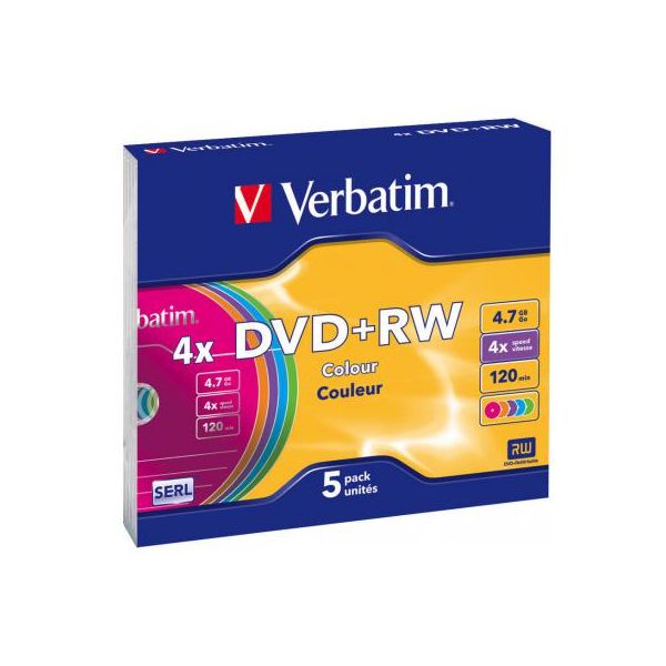 Диск DVD Verbatim 4.7Gb 4x SlimCase 5шт Color (43297)