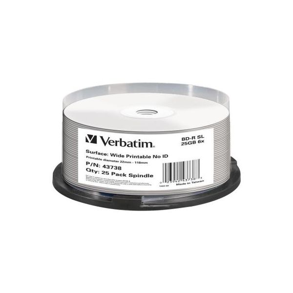 Диск BD Verbatim 25Gb 6x Cacke 25шт Wide Printable (43738)