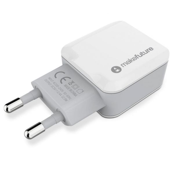 Зарядний пристрій MakeFuture 2 USB (2.4 A) White (MCW-21WH)