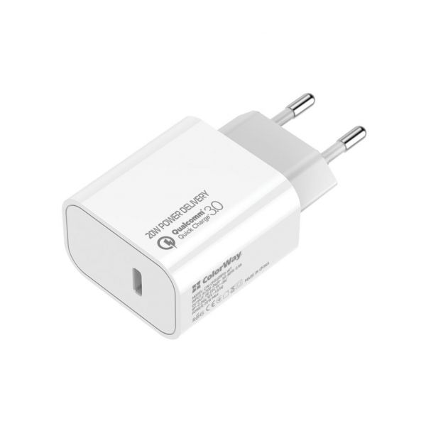 Зарядний пристрій ColorWay Power Delivery Port USB Type-C (20W) V2 white (CW-CHS026PD-WT)