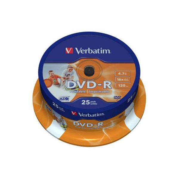 Диск DVD Verbatim 4.7Gb 16X CakeBox 25шт Printable (43538)