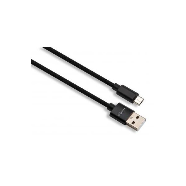 Дата кабель USB 2.0 AM to Micro 5P 1m nylon black Vinga (VCPDCMNB1BK)